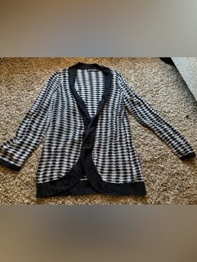 Brittany Black Black & White Houndstooth Open Cardigan with Shawl Trim